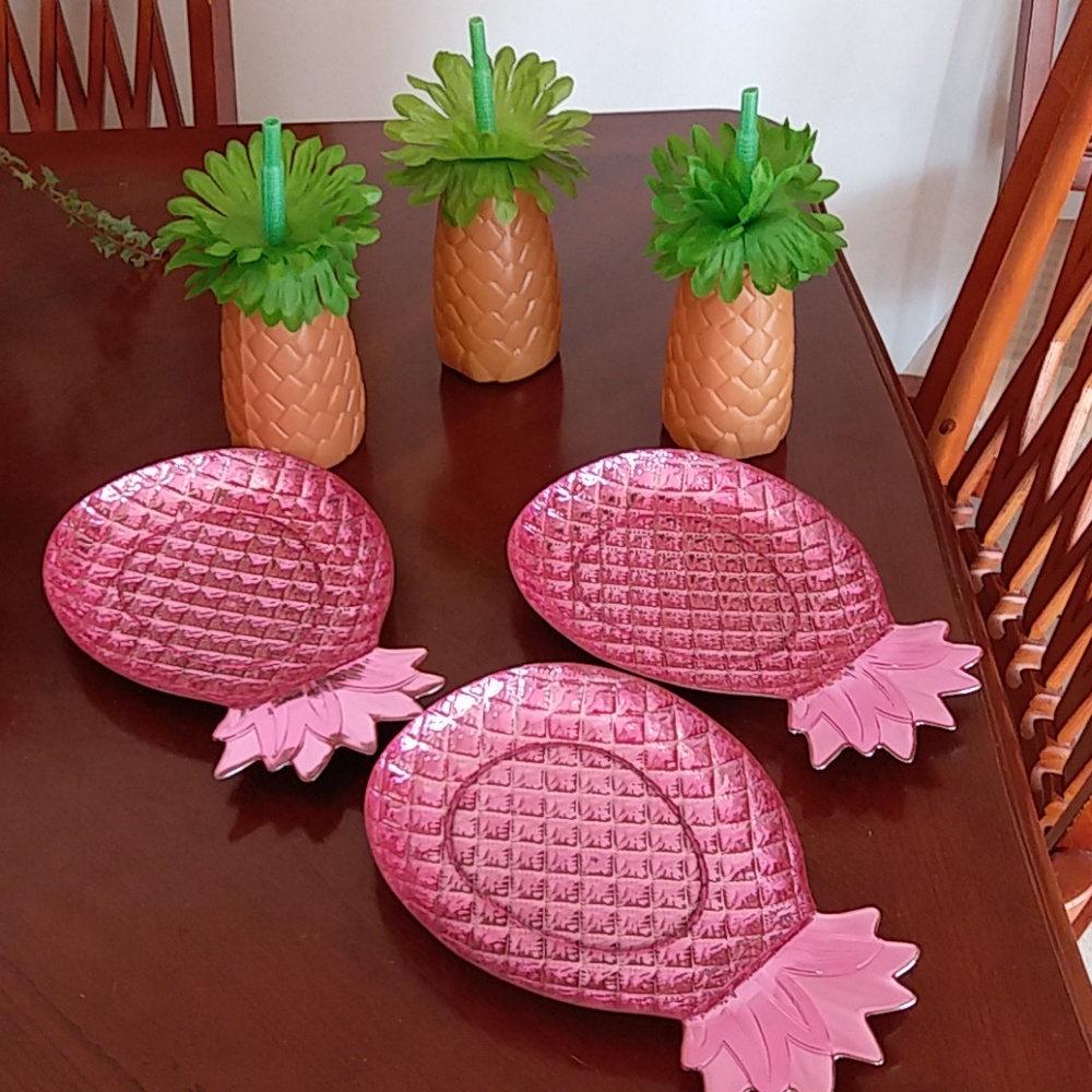 NWOT pretty pineapple picnic tray & juice bottle